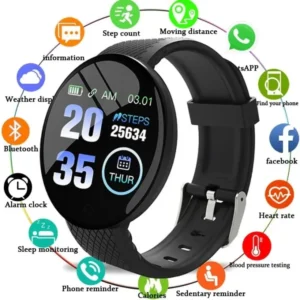 D18 Smart Watch with Heart Rate Monitor - Round Fitness Digital Watch for Men & Women